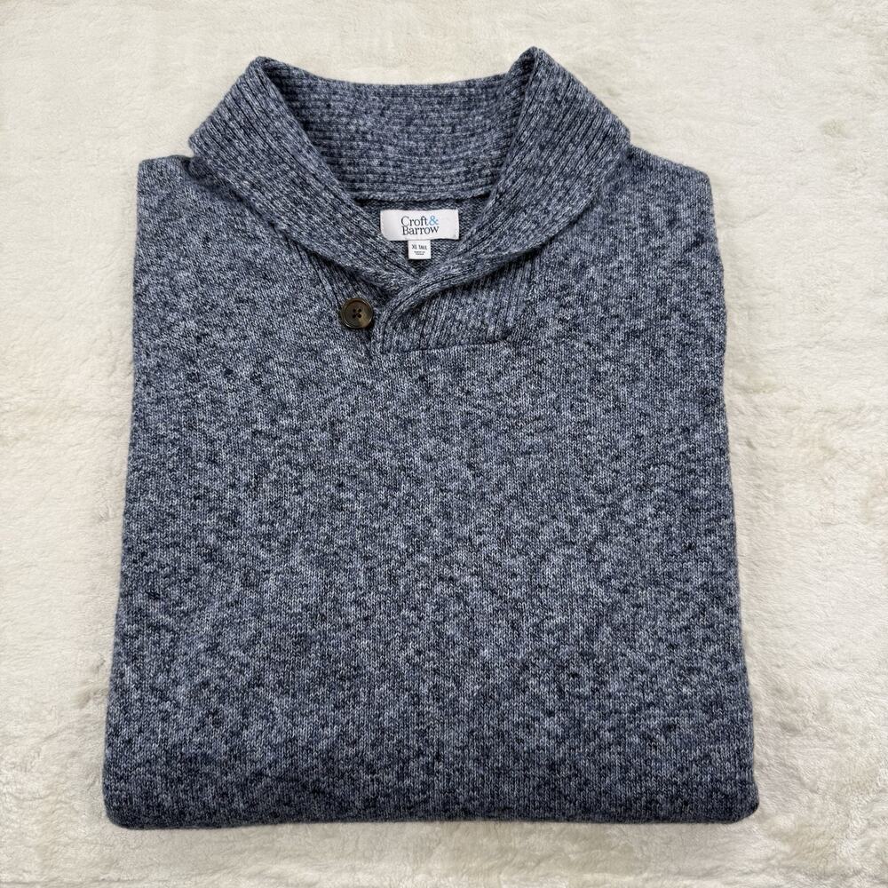 Croft & Barrow Men’s Extra Soft Shawl Collar Neck Sweater Blue Heather Size XLT